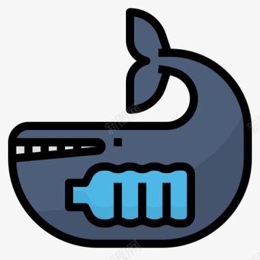 鲸鱼塑料污染3线性颜色图标图标