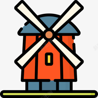 风车荷兰25线性颜色图标图标