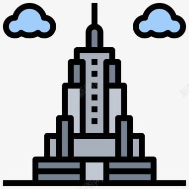 帝国大厦世界地标4线性颜色图标图标