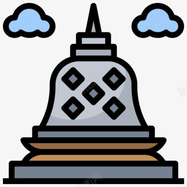 婆罗浮屠世界地标4线性颜色图标图标