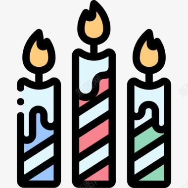 蜡烛派对和庆祝17线性颜色图标图标