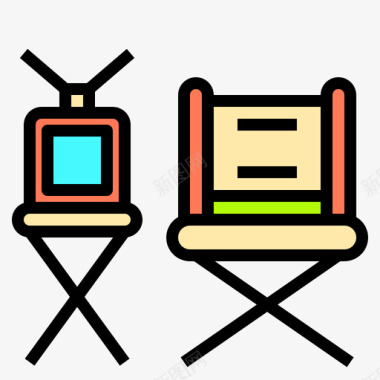 88电影院导演椅线性颜色图标图标