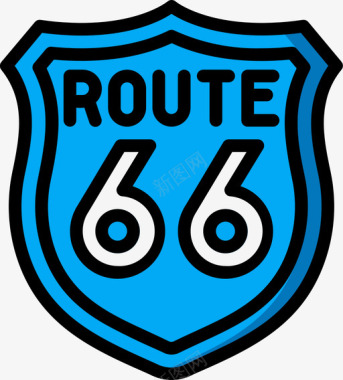 66号公路美国路标1号线形颜色图标图标