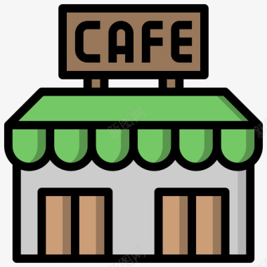 咖啡厅建筑系列5线性颜色图标图标