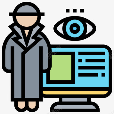 间谍软件网络抢劫11线性颜色图标图标