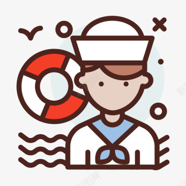水手男人职业3线性颜色图标图标