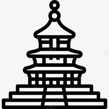 寺庙中国55直线图标图标