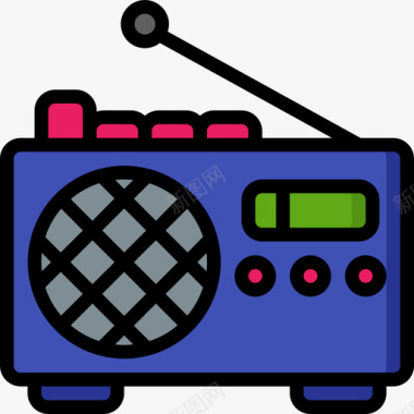 收音机野餐57线性颜色图标图标