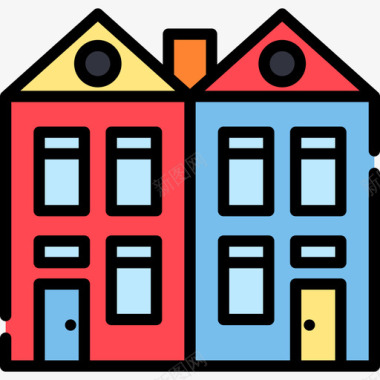 半独立式房屋类型18线性颜色图标图标