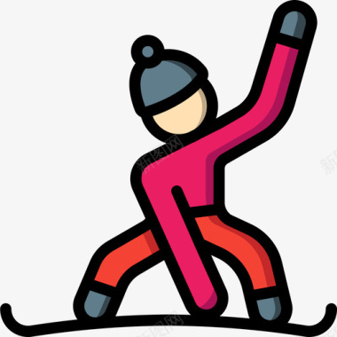 滑雪板冬季运动28线性颜色图标图标