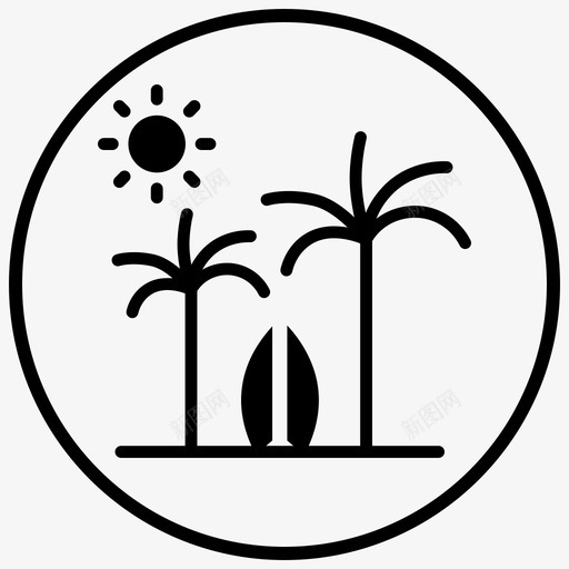 冲浪板海滩暑假图标svg_新图网 https://ixintu.com 冲浪 冲浪板 夏季2黑填充圈 暑假 海滩 阳光