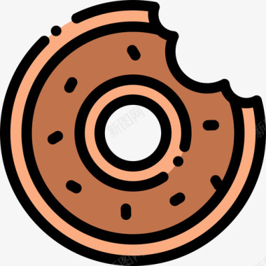 甜甜圈24号咖啡厅线性颜色图标图标