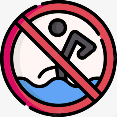 禁止小便游泳池规则7直线颜色图标图标