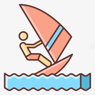 风帆冲浪夏季旅行线性颜色图标图标