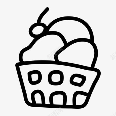 华夫饼碗冰淇淋华夫饼冰淇淋樱桃图标图标