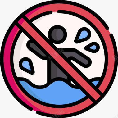 禁止爆炸游泳池规则7直线颜色图标图标