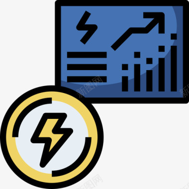 商业和金融电力和能源12线性颜色图标图标