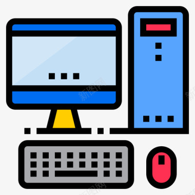 台式计算机计算机和网络4线颜色图标图标