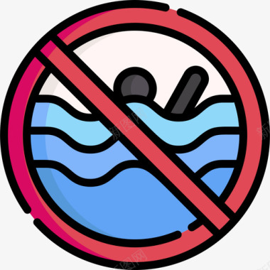 不要独自游泳游泳池规则7线性颜色图标图标