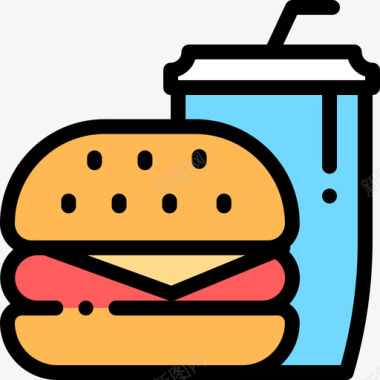 快餐公共标志6线性颜色图标图标