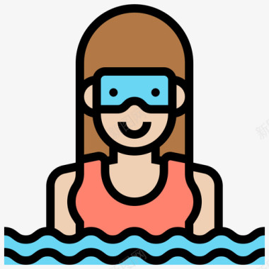 游泳者水上公园21线性颜色图标图标