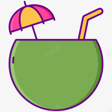 椰子饮料夏季旅行1线性颜色图标图标