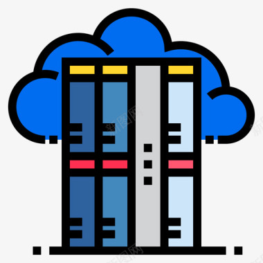 云服务器计算机和网络4线颜色图标图标