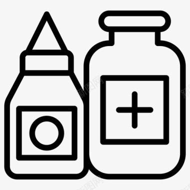 药水瓶药水药水和药房线向量图标集图标