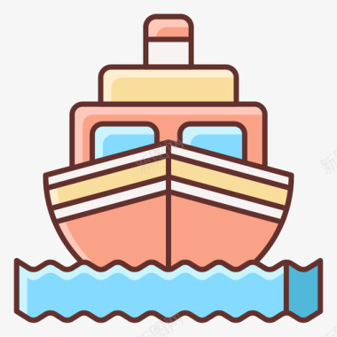 邮轮夏季旅行线性颜色图标图标