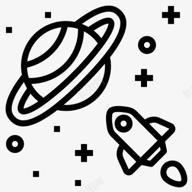 火箭太空和星系5直线型图标图标