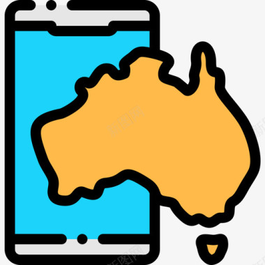 智能手机澳大利亚19线性颜色图标图标