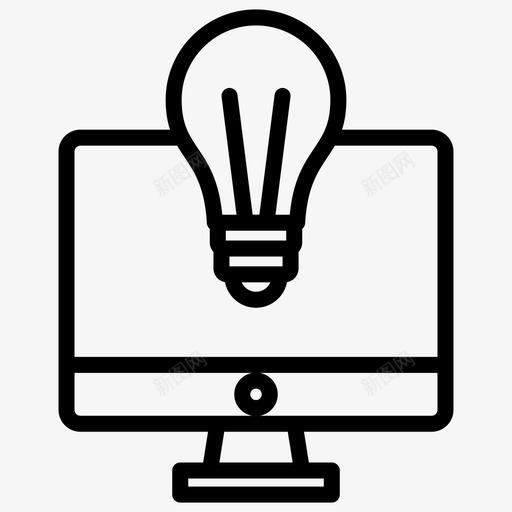 创意电脑灯泡图标svg_新图网 https://ixintu.com 创意 加粗 屏幕 工商管理 显示器 灯泡 电脑 粗线条