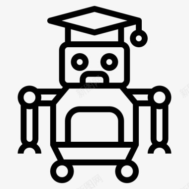 机器人教育和学习10线性图标图标
