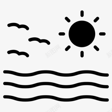 太阳河海滩鸟图标图标