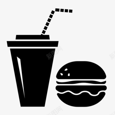 汉堡和饮料吃快餐图标图标
