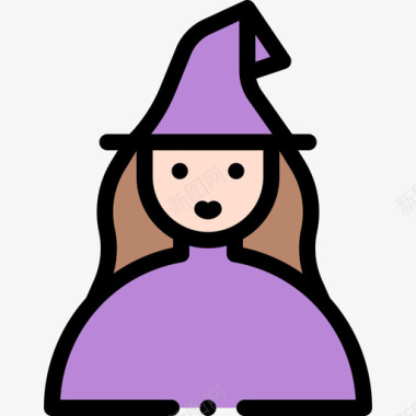 女巫万圣节服装派对9线性颜色图标图标