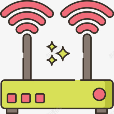 Wifi路由器媒体通信线性彩色图标图标