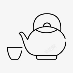 简约风格茶刷水壶杯子热的图标高清图片