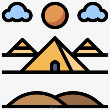 金字塔世界地标4线性颜色图标图标