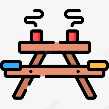野营桌探险42线性颜色图标图标