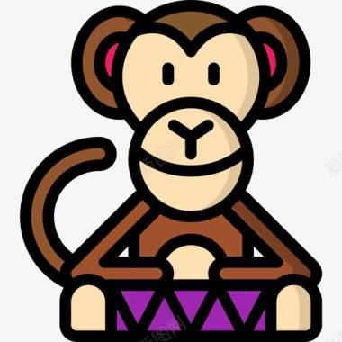 猴子马戏团45线性颜色图标图标