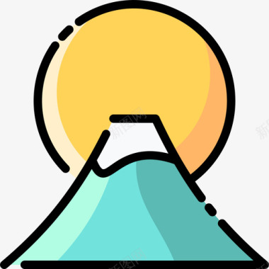 富士山地标32线性颜色图标图标
