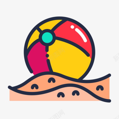 沙滩球热带52线性颜色图标图标