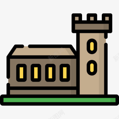 爱尔兰都柏林城堡6线性颜色图标图标