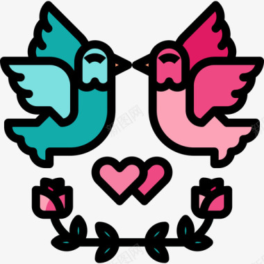 鸽子婚礼爱情故事直线颜色图标图标