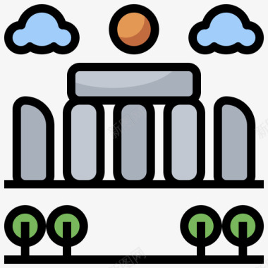 巨石阵世界地标4线性颜色图标图标