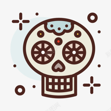 墨西哥头骨工艺美术6线状颜色图标图标