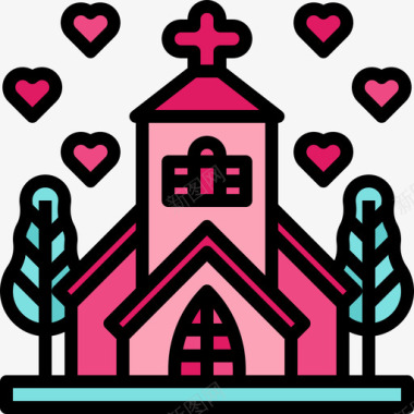教堂婚礼爱情故事线性色彩图标图标
