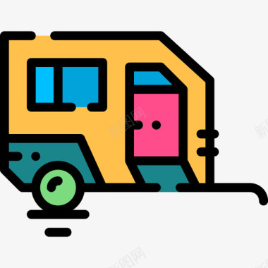 拖车露营111线性颜色图标图标