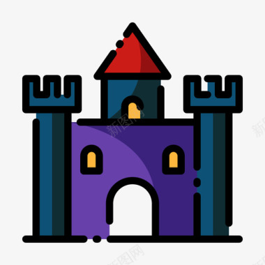 城堡万圣节132线性颜色图标图标